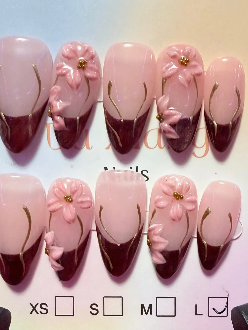 Pink Floral French Tip Press-On Nails by
